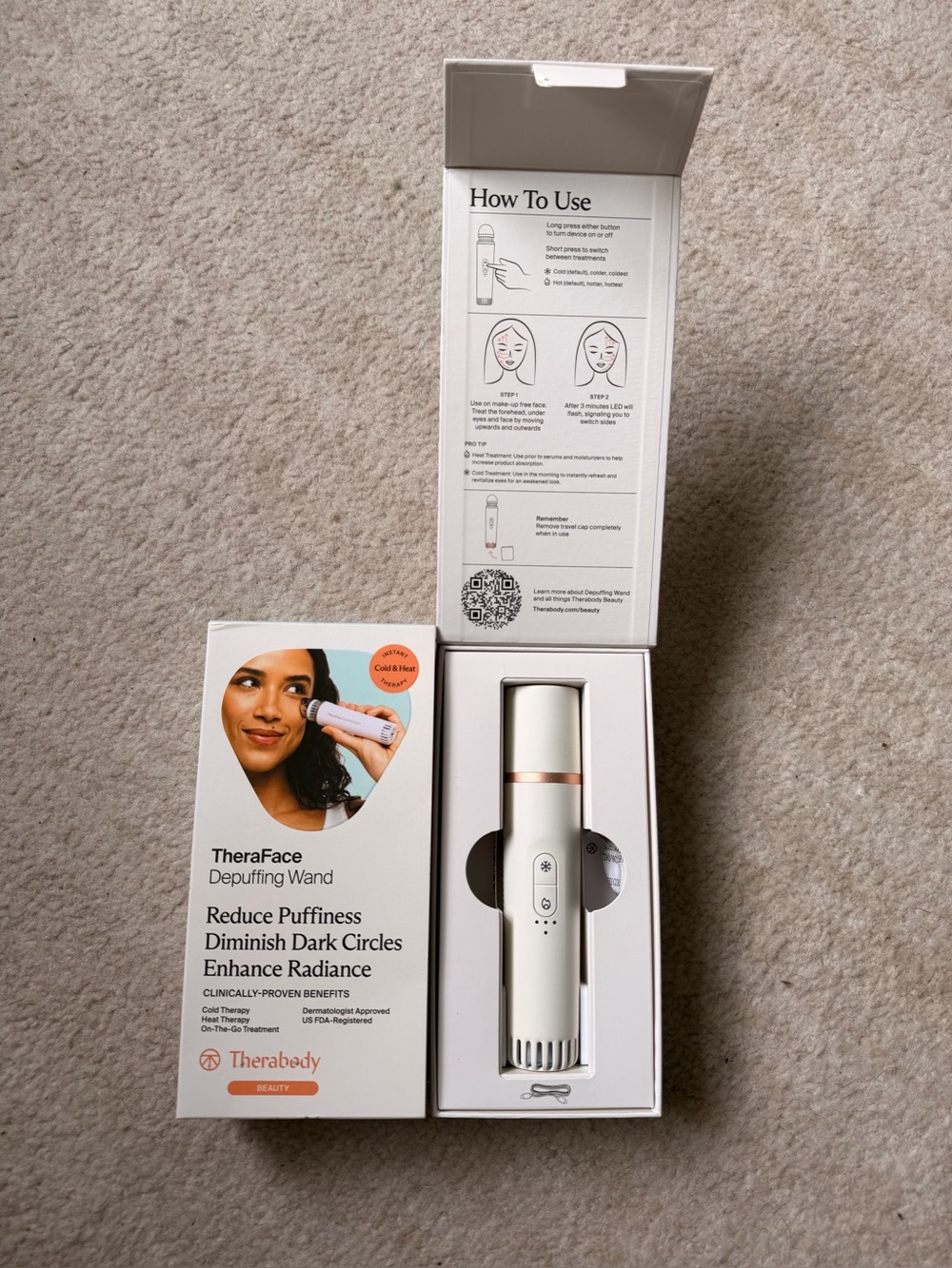 LIKE NEW - Therabody TheraFace Depuffing Wand - Instant Cold & Heat Therapy!